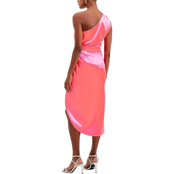 French Connection Adaline neon rose Satin One Shoulder Midi Dress size US 4 - Picture 3 of 10